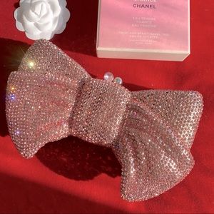 New Pink Rhinestone Bow Minaudiére Clutch Evening Bag
